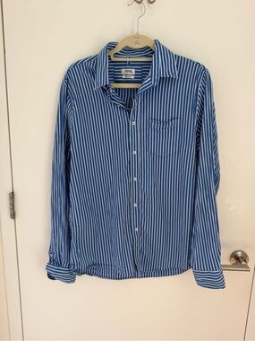Blue and White Vertical Stripe Button-Down Shirt